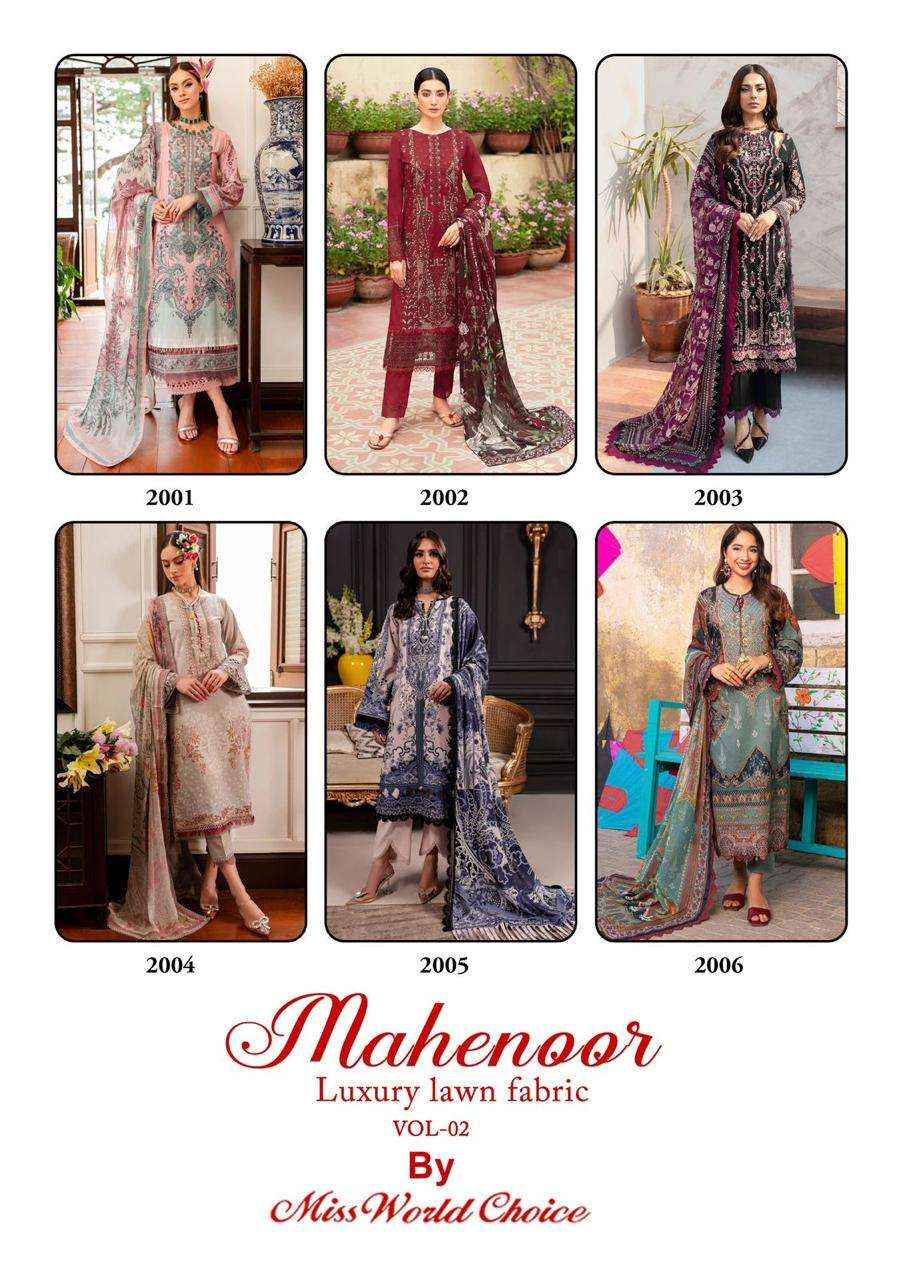 MISS WORLD CHOICE MAHENOOR VOL 2 LAWN PAKISTANI SUITS ( 6 PCS CATALOG )