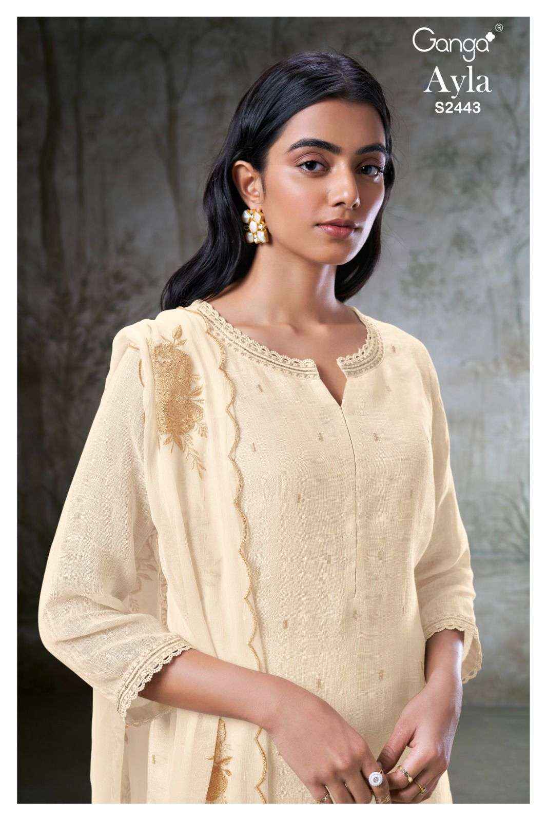 Ganga Fashion Ayla 2443 Pure Linen Suit Latest Catalog Suppliers ( 3 PCS CATALOG )