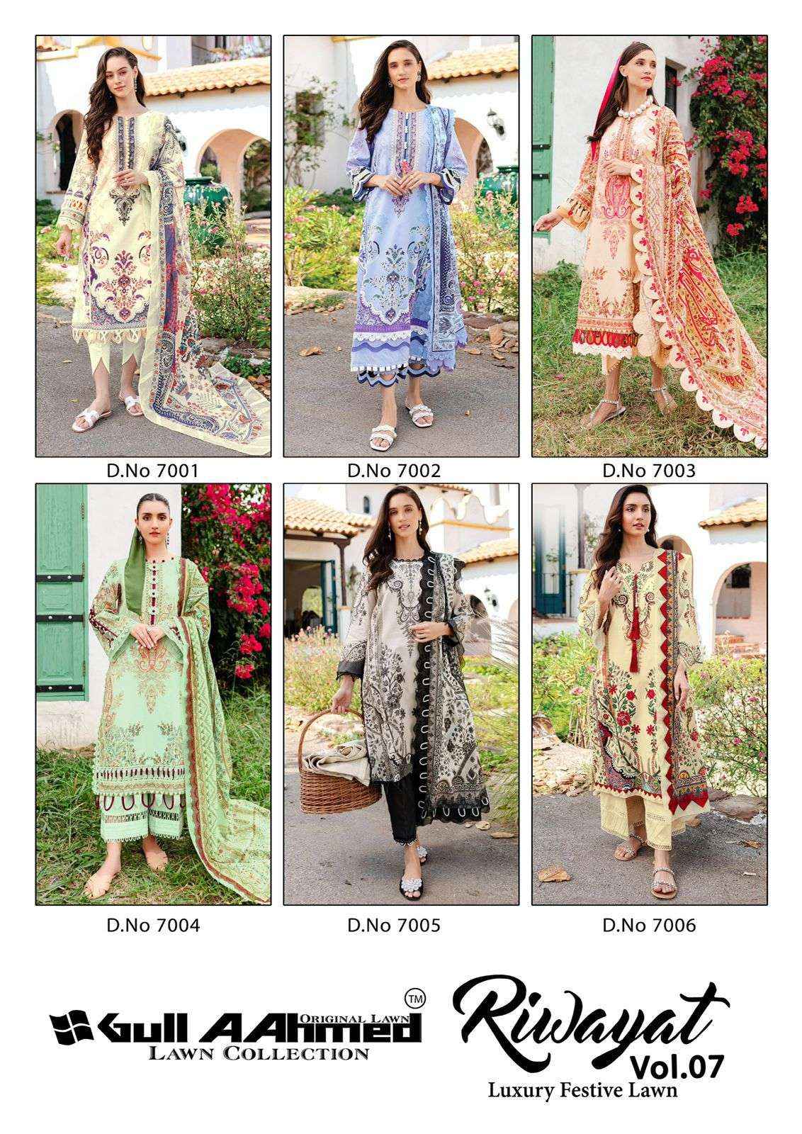 GULL AAHMED RIWAYAT VOL-7 LAWN COTTON DIGITAL PRINT SALWAR SUIT ( 6 PCS CATALOG )