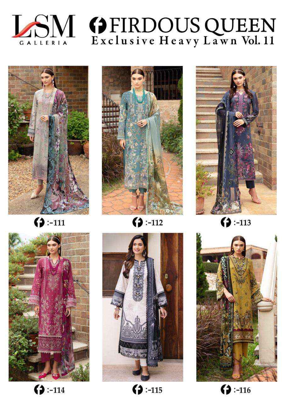 LSM GALLERIA FIRDOUS QUEEN LAWN VOL 11 PAKISTANI DRESS MATERIAL ( 6 PCS CATALOG )