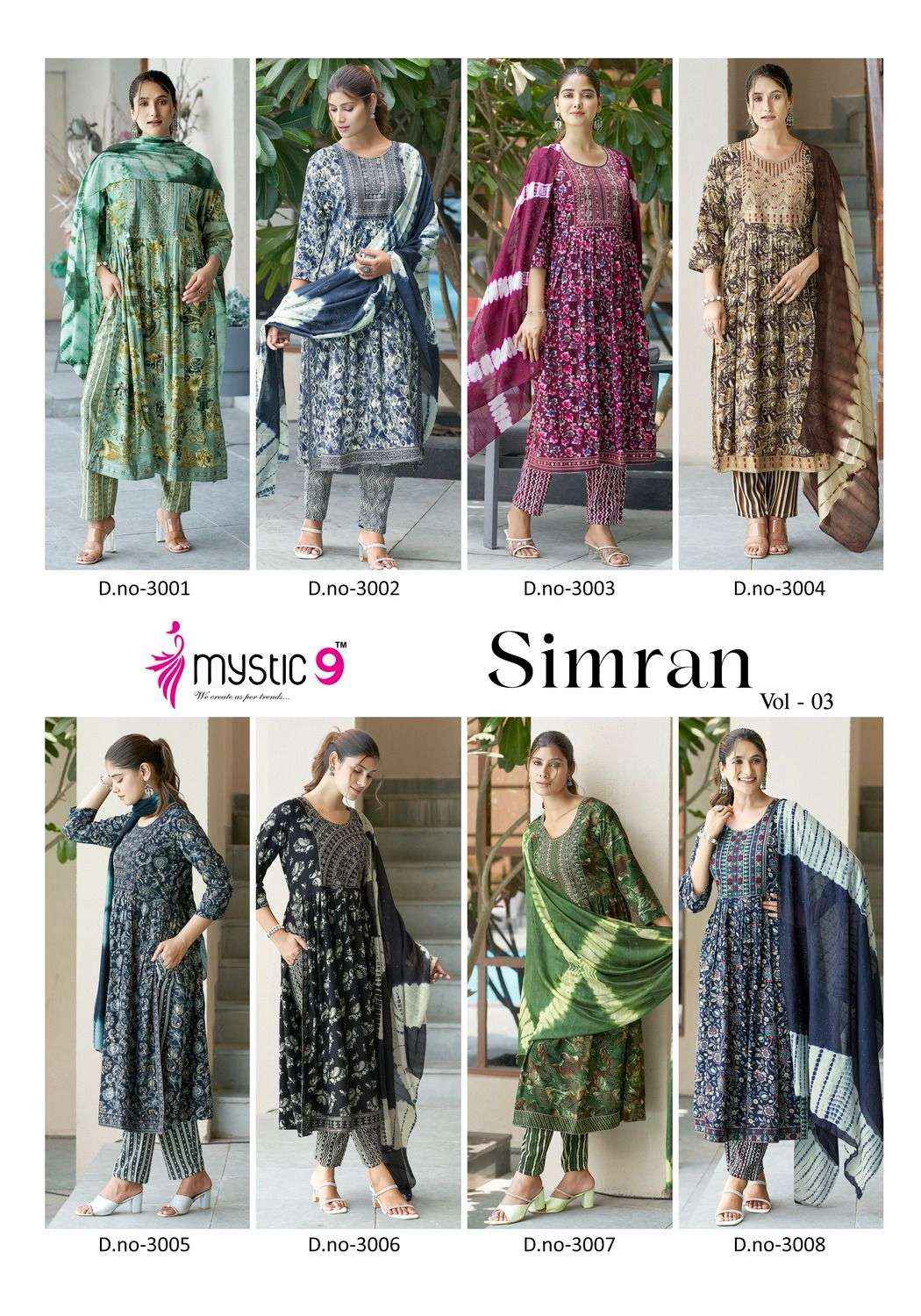 MYSTIC 9 SIMRAN VOL 3 NAIRA CUT PATTERN KURTI COMBO SET ( 8 pcs catalog )