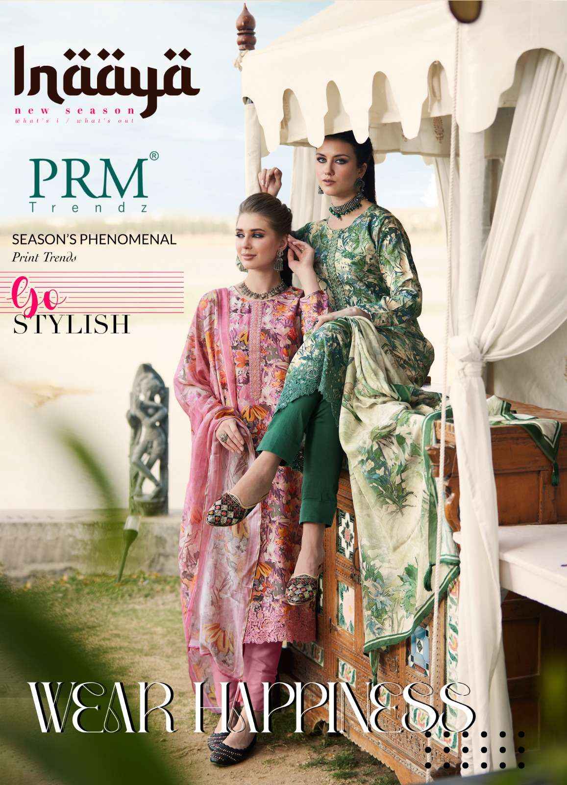 PRM TRENDZ INAAYA MUSLIN SILK DIGITAL PRINT WITH FANCY WORK SUIT (8 pcs catalog )