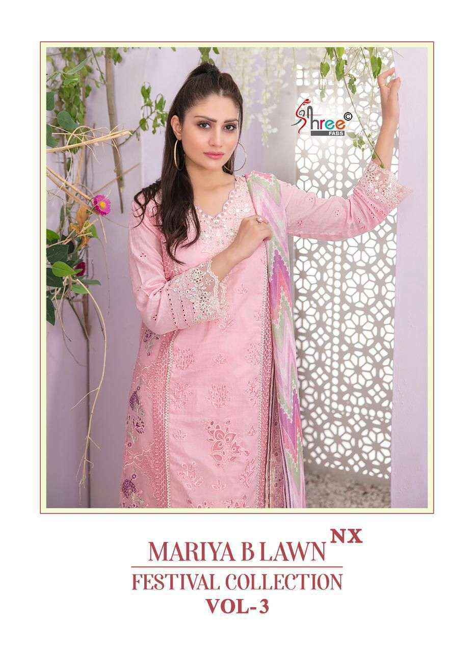 Shree Fabs Mariya B Lawn Festival Collection Vol 3 Nx Cotton Pakistani Dress Suppliers (4 pcs catalog ) chiffon dupatta