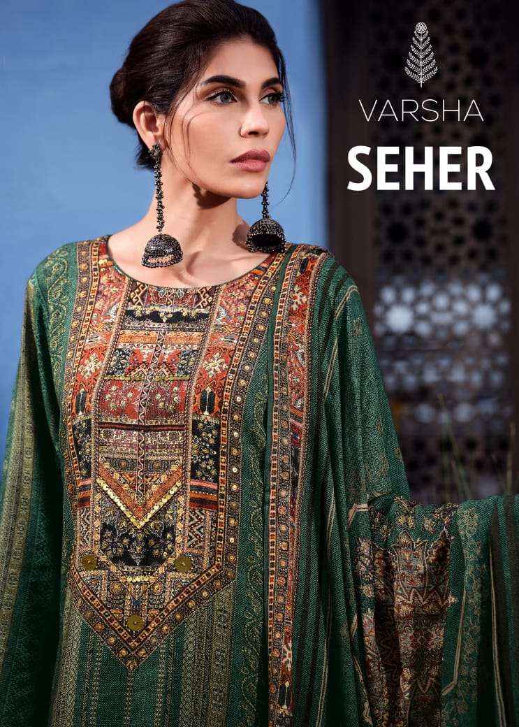 Varsha Seher Digital Printed Handwork Crape Suit Catalog Dealer (4 PCS CATALOG )