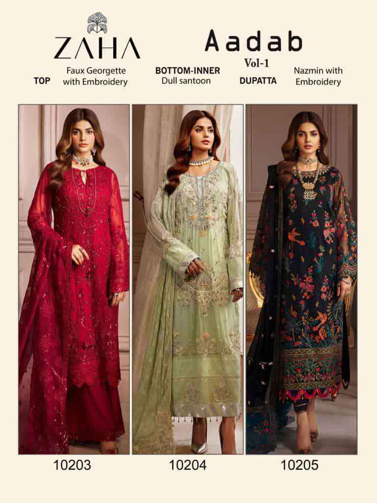 Zaha Aadab Vol 1 Georgette Pakistani Designer Suits ( 3 Pcs Catalog )