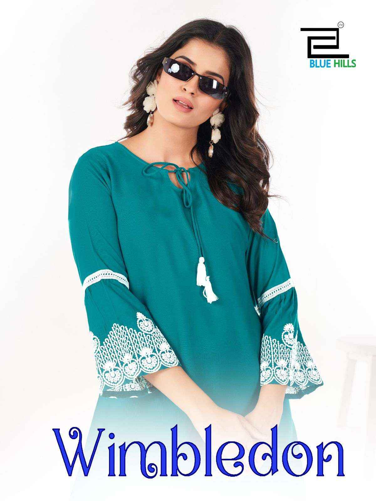 BLUE HILLS WIMBLEDON RAYON FANCY WORKS KURTI ( 6 PCS CATALOG )