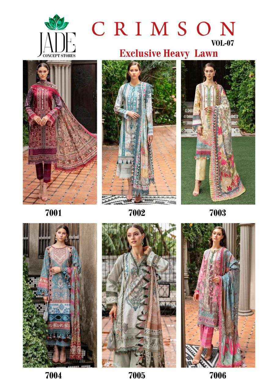 JADE CRIMSON EXCLUSIVE HEAVY LAWN COLLECTION VOL 7 PAKISTANI SUITS  ( 6 PCS CATALOG )