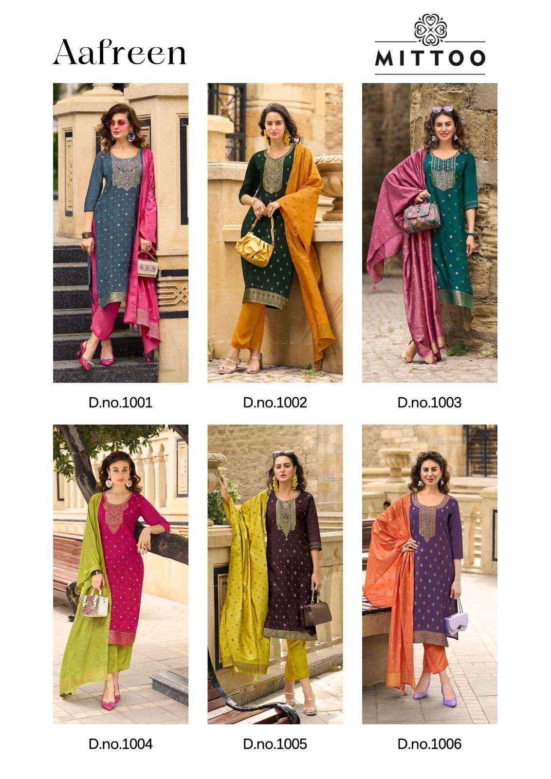 MITTOO AFREEN MUSLIN JACQUARD FANCY HAND WORK READYMADE SUITS ( 6 PCS CATALOG )