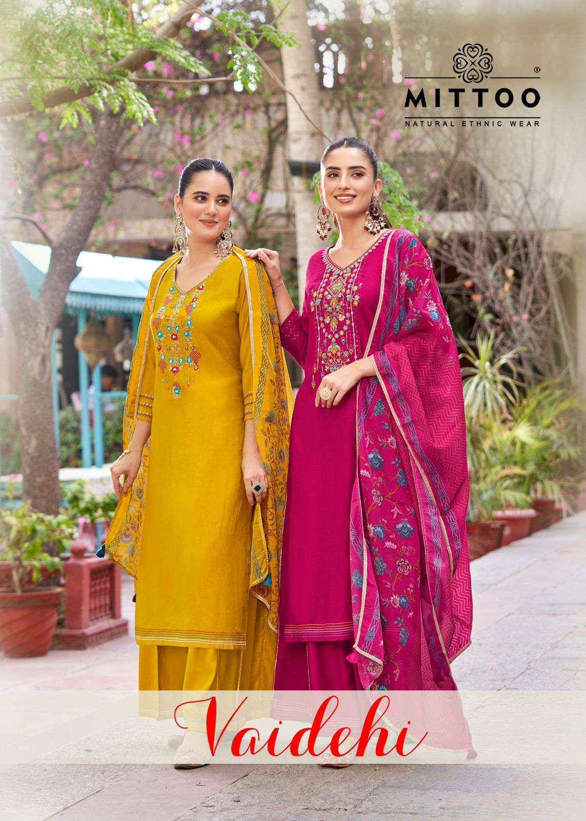 MITTOO VAIDEHI RAYON FANCY WORK DESIGNER SUITS ( 6 PCS CATALOG )