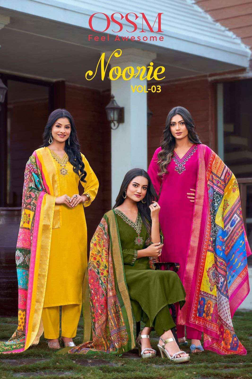 OSSM NOORIE VOL 3 VISCOSE SILK EMBROIDERY WORK KURTI COMBO SET ( 6 PCS CATALOG )