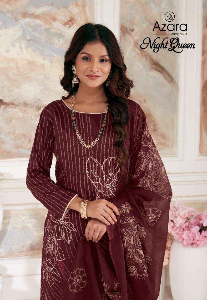 RADHIKA FASHION AZARA BLACK QUEEN COTTON FANCY WORK SUIT ( 4 PCS CATALOG )