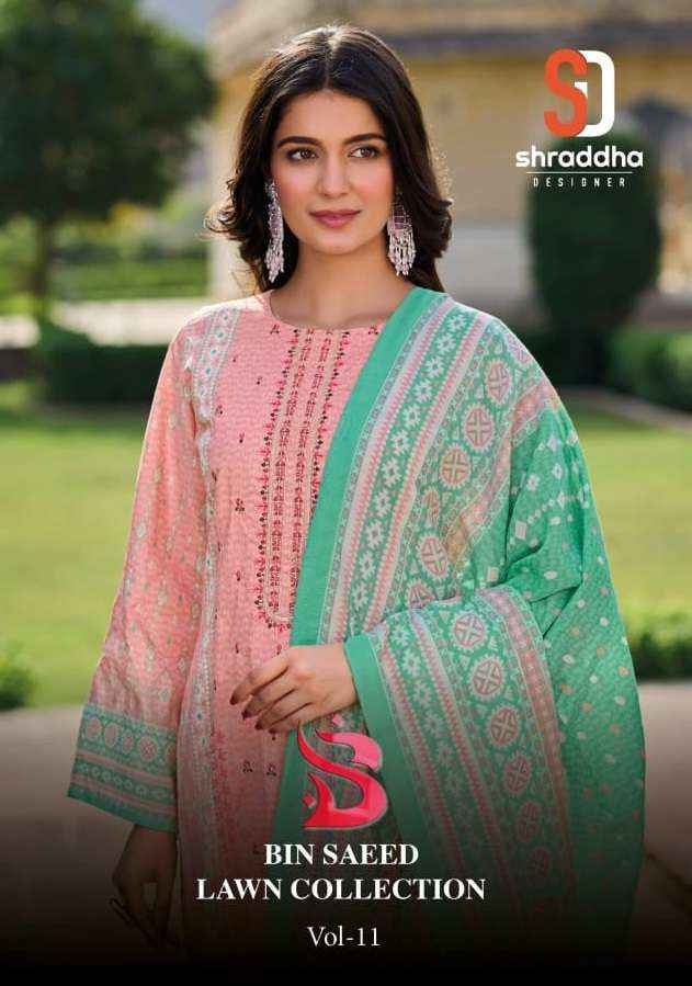 SHARADDHA DESIGNER BIN SAEED LAWN COLLECTION VOL 11 COTTON SUIT ( 4 PCS CATALOG )