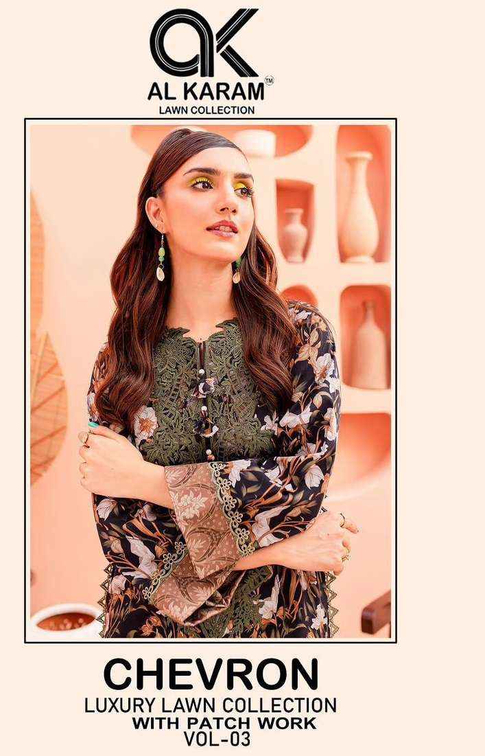 AL KARAM CHEVRON LUXURY LAWN COLLECITON VOL 3 COTTON SUIT ( 4 PCS CATALOG )