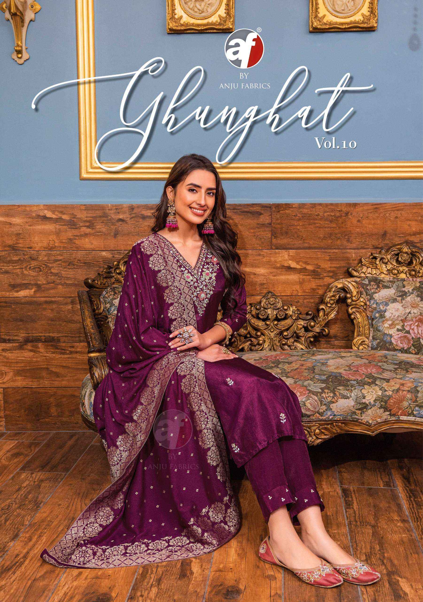 ANJU FABRICS GHUNGHAT VOL 10 DOLA SILK DESIGNER READYMADE SUITS ( 6 PCS CATALOG )