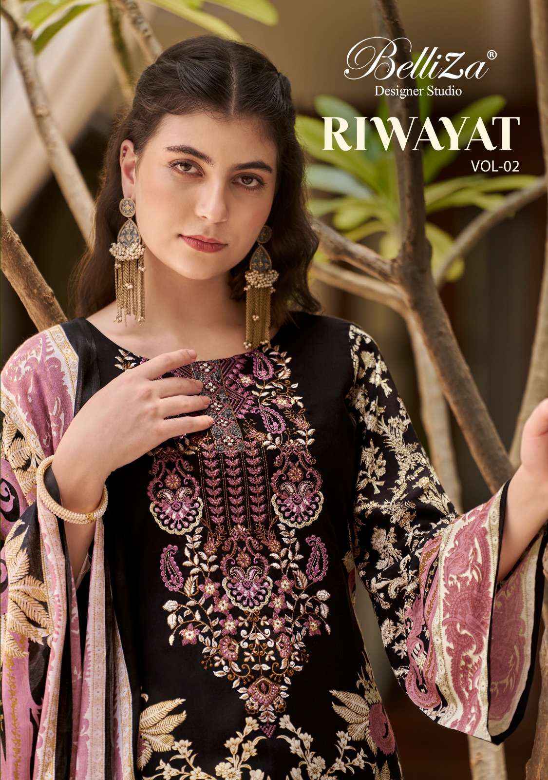 BELLIZA DESIGNER STUDIO RIWAYAT VOL 2 RAYON WORK SUIT ( 8 PCS CATALOG )