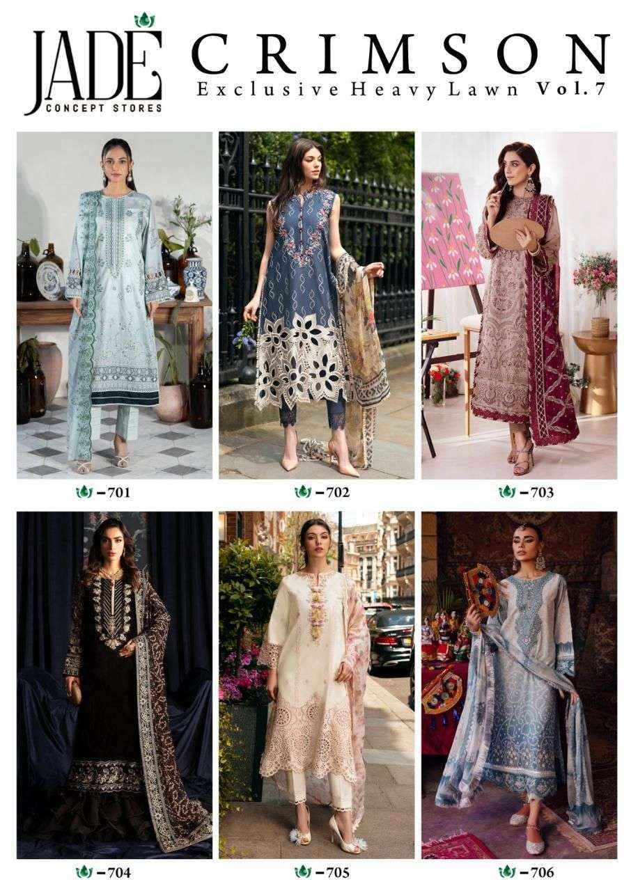 JADE CRIMSON EXCLUSIVE HEAVY LAWN COLLECTION VOL 7 DIGITAL PRINT PAKISTANI SUITS ( 6 PCS CATALOG )