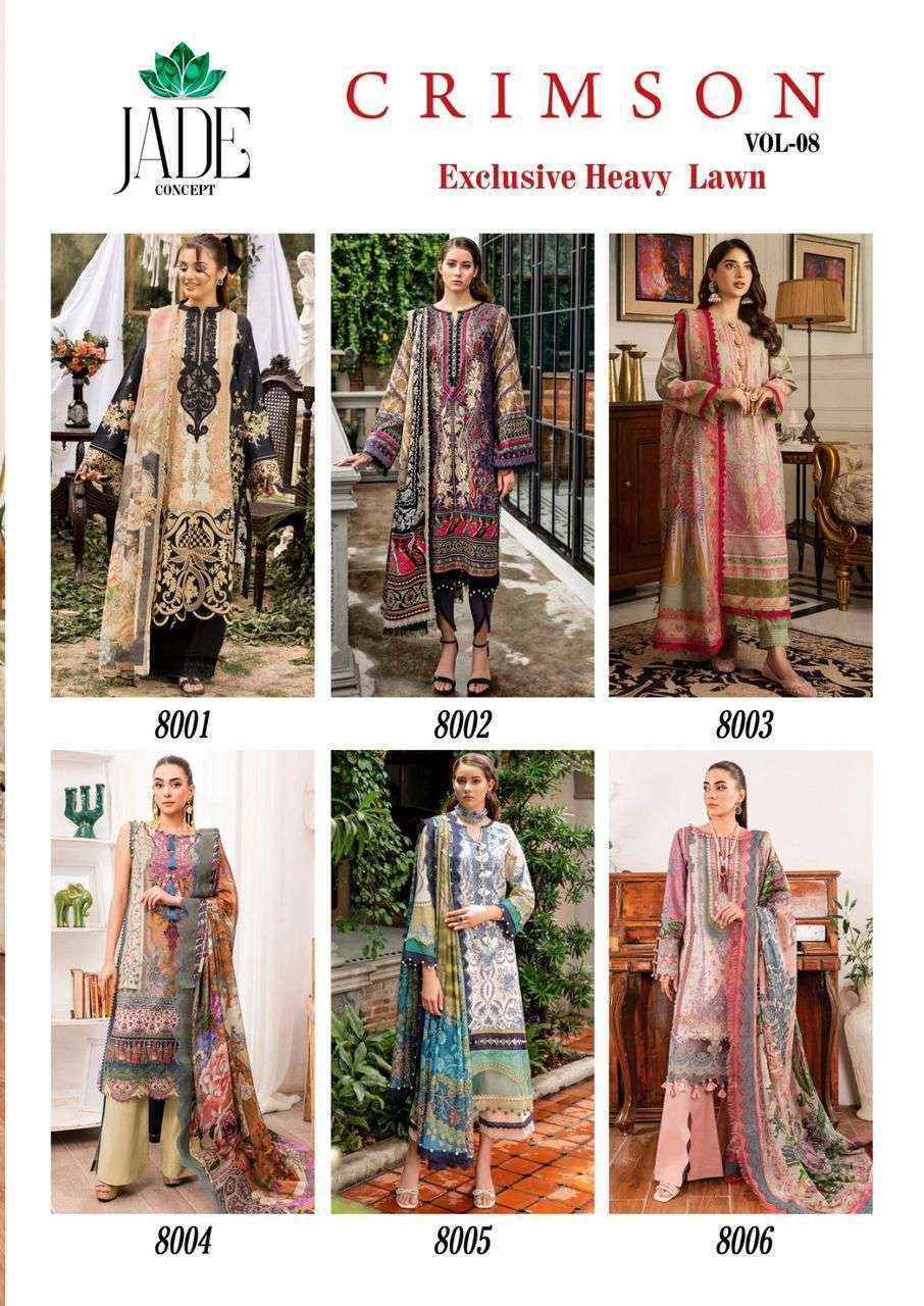 Jade Crimson Exclusive Heavy Lawn Collection Vol 8 Cotton Pakistani Suits ( 6 pc Cataloge )