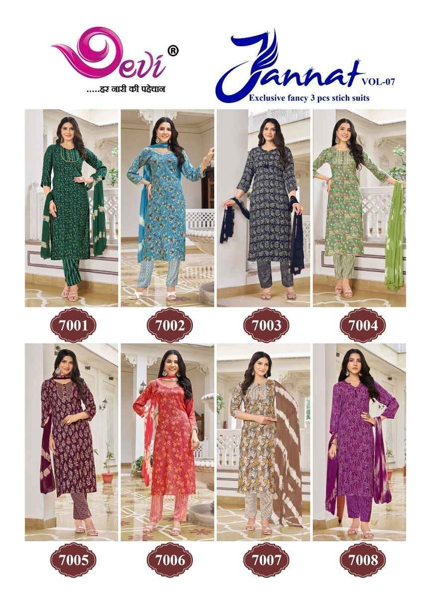 Devi Jannat Vol 7 Heavy Rayon Wholesale Readymade Suit ( 8 pcs Catalogue )