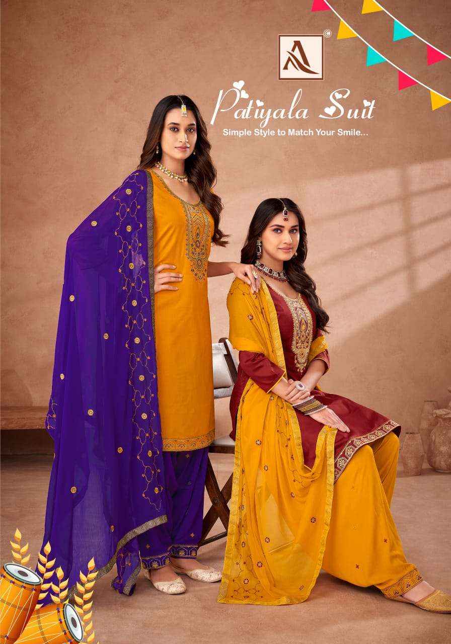 ALOK SUITS PATIYALA SUIT JAM COTTON FANCY EMBROIDERY WORK SUIT ( 6 pcs catalog )