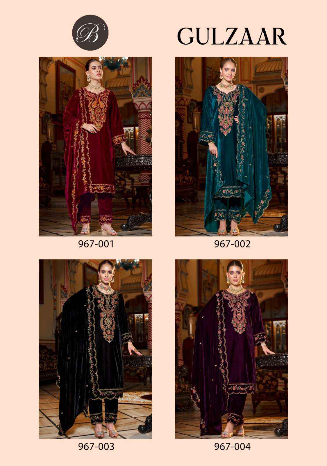 BELLIZA DESIGNER GULZAAR KASHMIRI VELVET DESIGNER SALWAR KAMEEZ ( 4 PCS CATALOG )