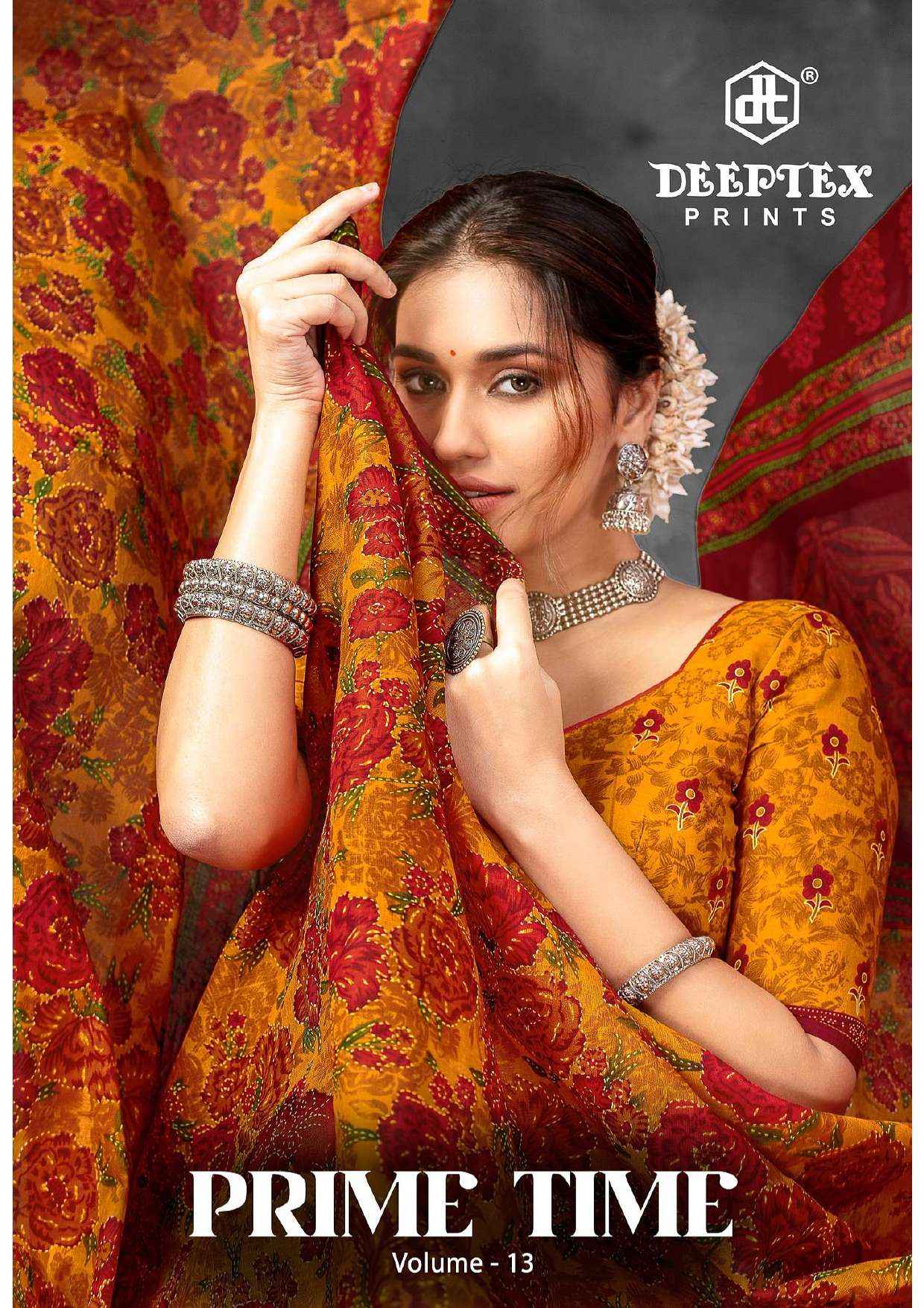 DEEPTEX PRINTS PRIME TIME VOL 13 WHOLESALE COTTON PRINTED SAREE ( 10 PCS CATALOG )