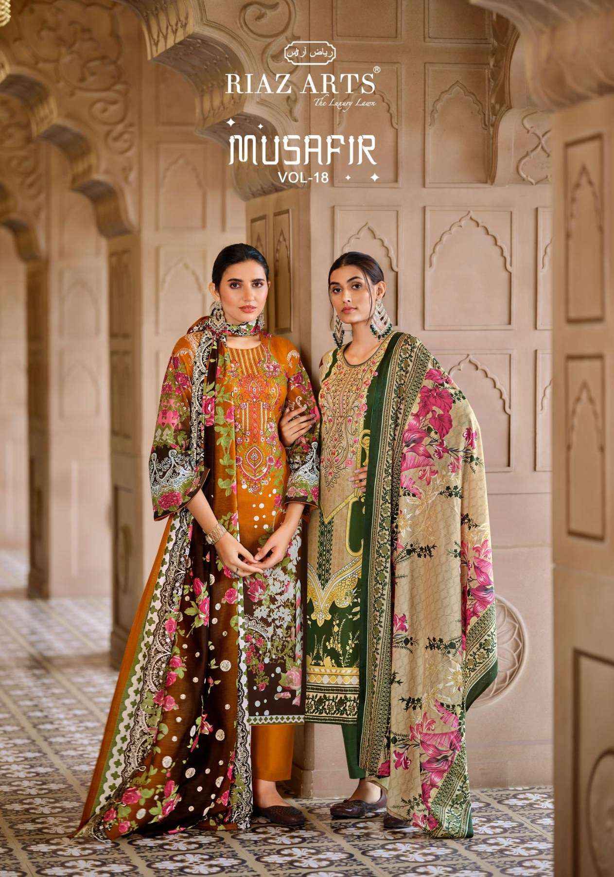 RIAZ ARTS MUSAFIR VOL 18 LAWN COTTON DESIGNER DRESS MATERIAL ( 8 PCS CATALOG )