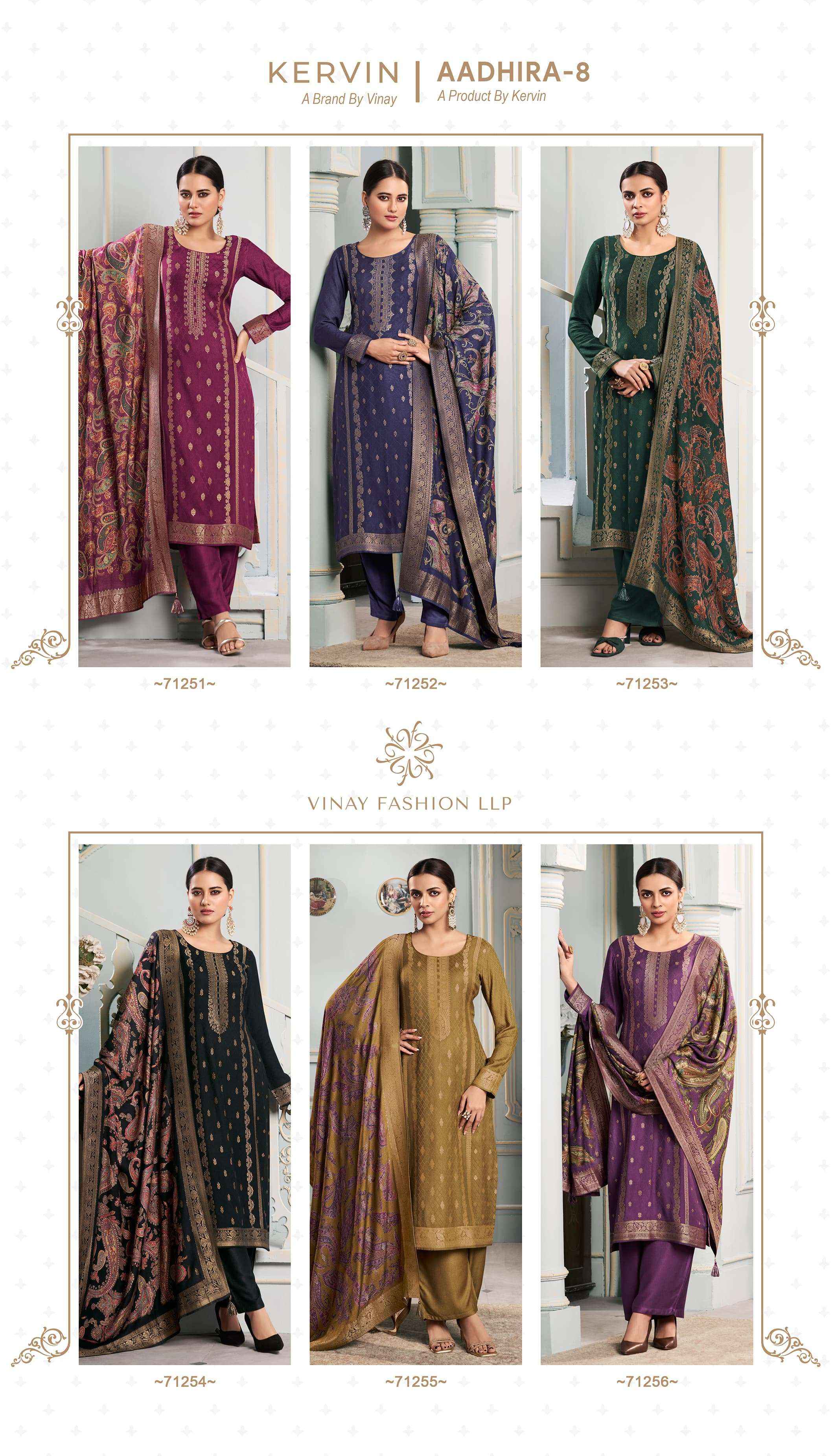 VINAY FASHION KERVIN AADHIRA VOL 8 WHOLESALE PASHMINA JACQUARD DRESS MATERIAL ( 6 PCS CATALOG )