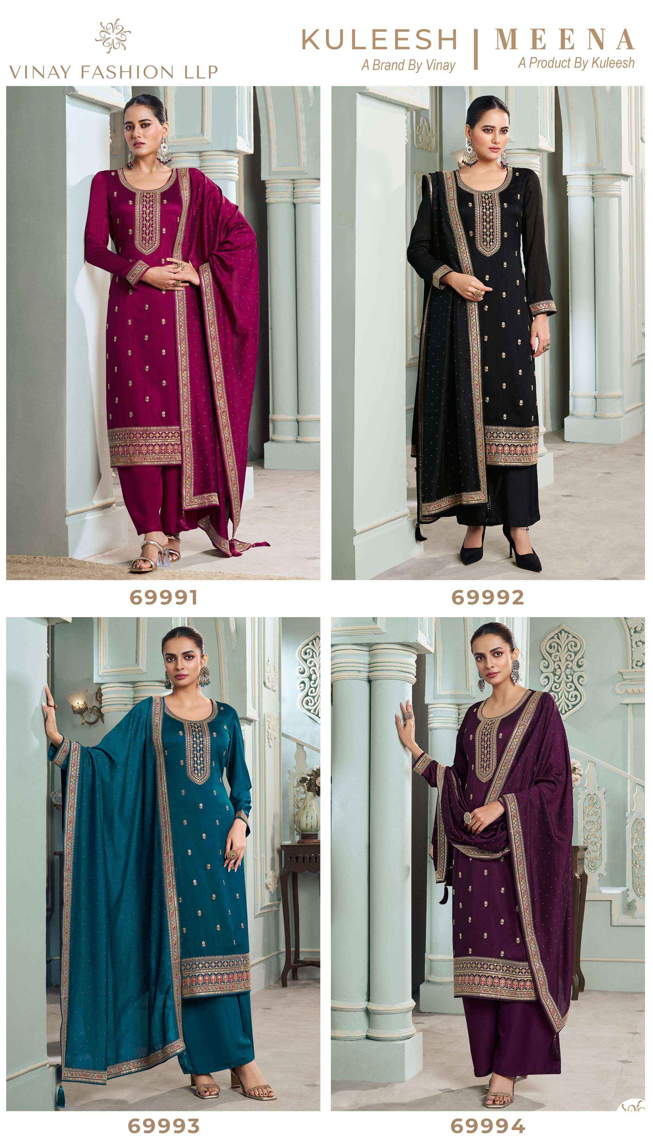 VINAY FASHION KULEESH MEENA SILK GEORGETTE DESIGNER SUIT ( 4 cs catalog )