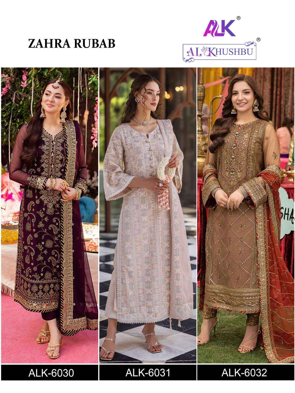 AL KHUSHBU ZAHRA RUBAB GEORGETTE HEAVY EMBROIDERED PAKISTANI SUIT (3 PCS CATALOG )