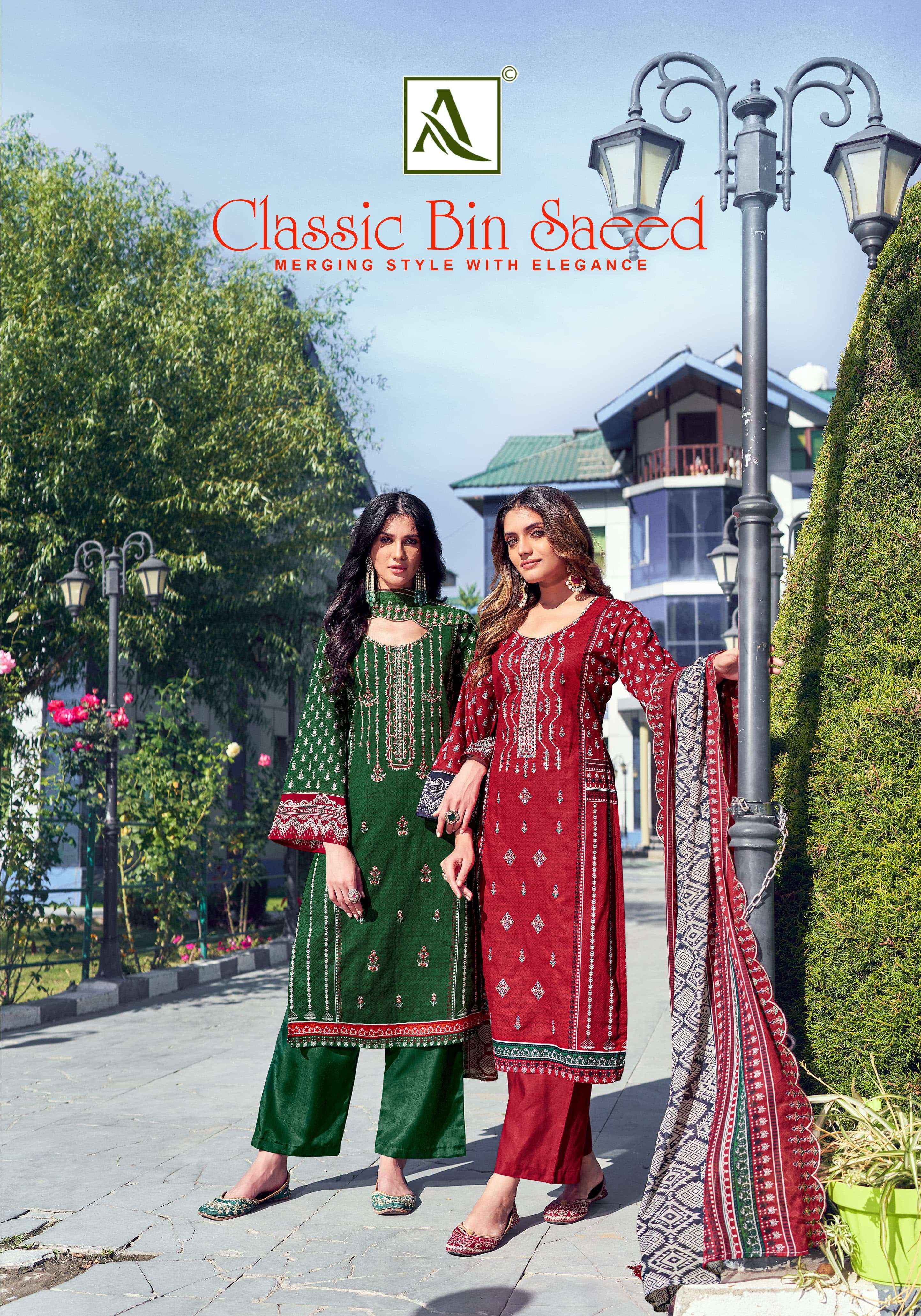 ALOK SUITS CLASSIC BIN SAEED WHOLESALE LADIES COTTON DESS MATERIAL ( 8 PCS CATALOG )