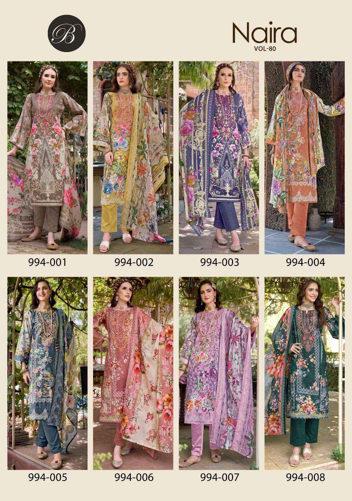 BELLIZA DESIGNER NAIRA VOL 80 WHOLESALE COTTON SALWAR KAMEEZ ( 8 PCS CATALOG )