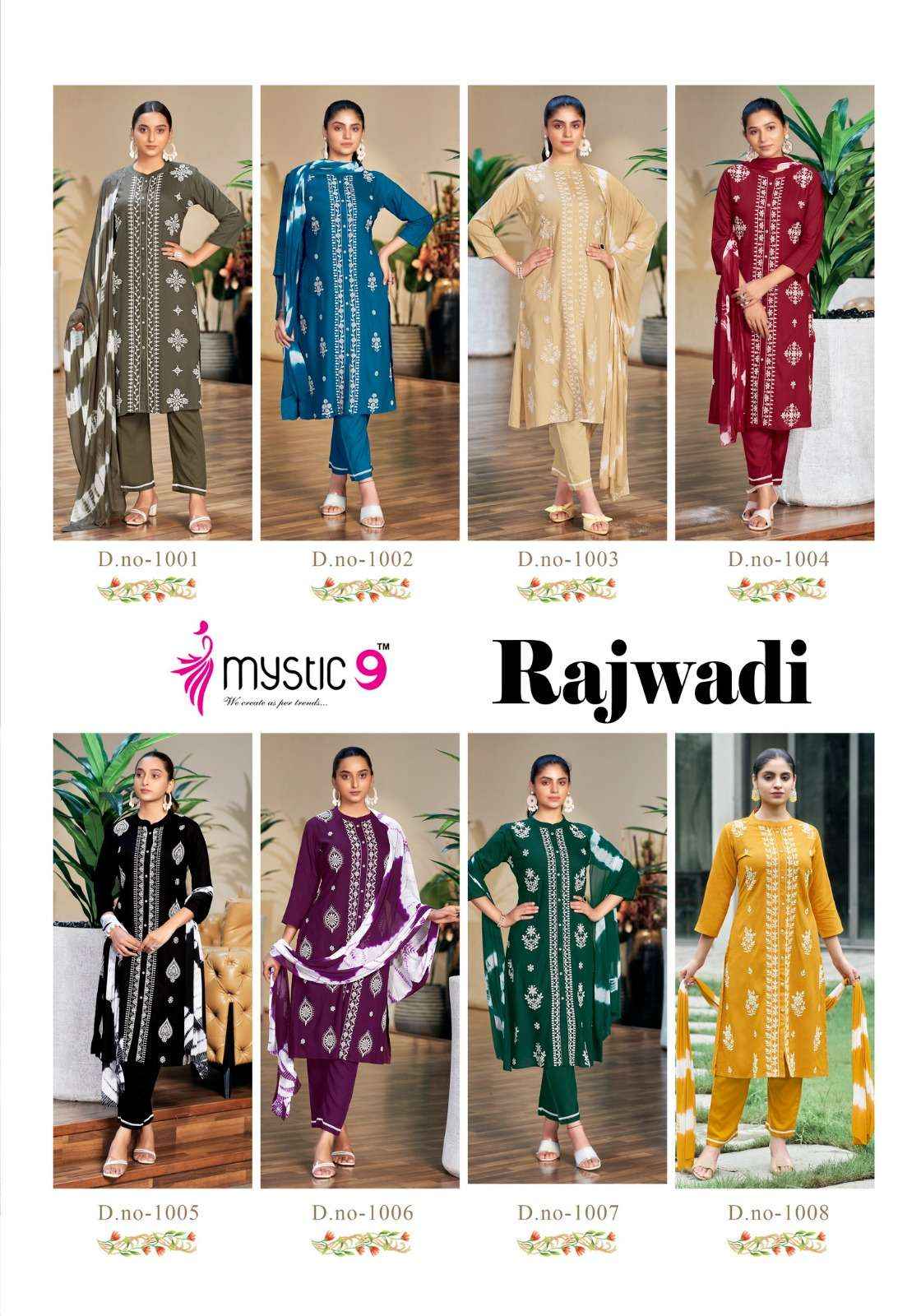 MYSTIC 9 RAJWADI VOL 1 RAYON FANCY WORKS LADIES KURTI COMBO SET ( 8 PCS CATALOG )