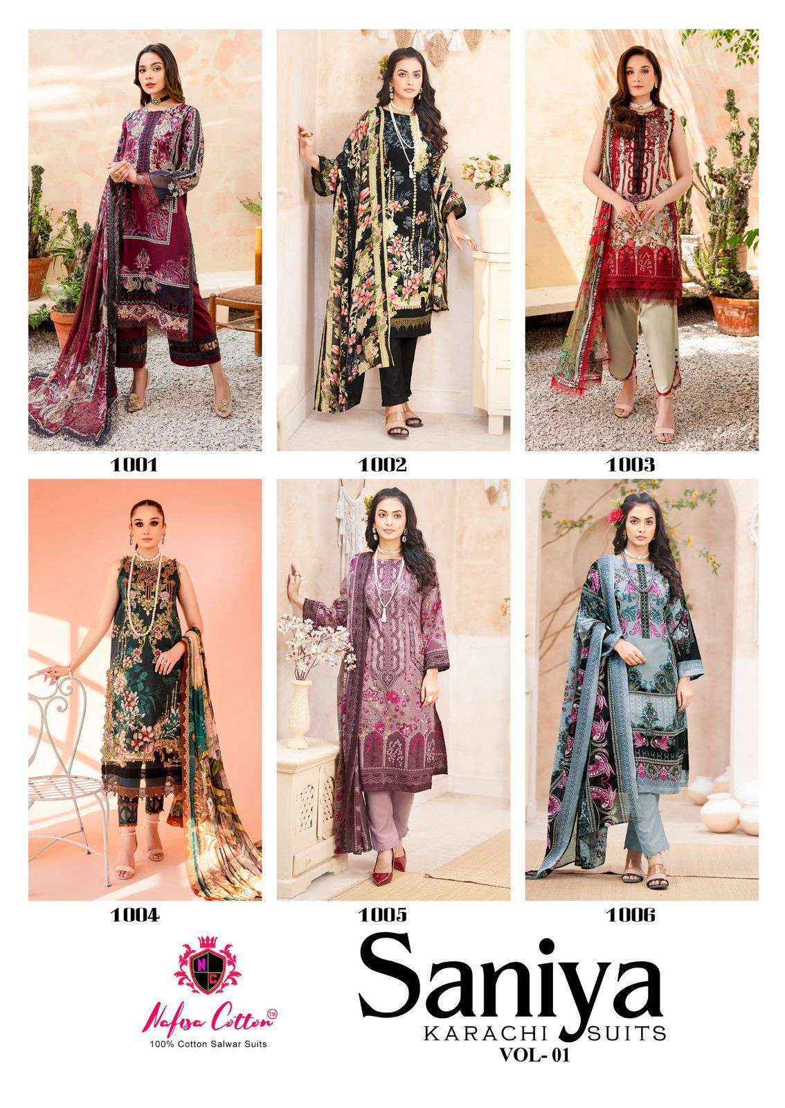 Nafisa Cotton Saniya Karachi Suits Vol 1 Ladies Cotton Dress Material { 6 pcs Catalogue }