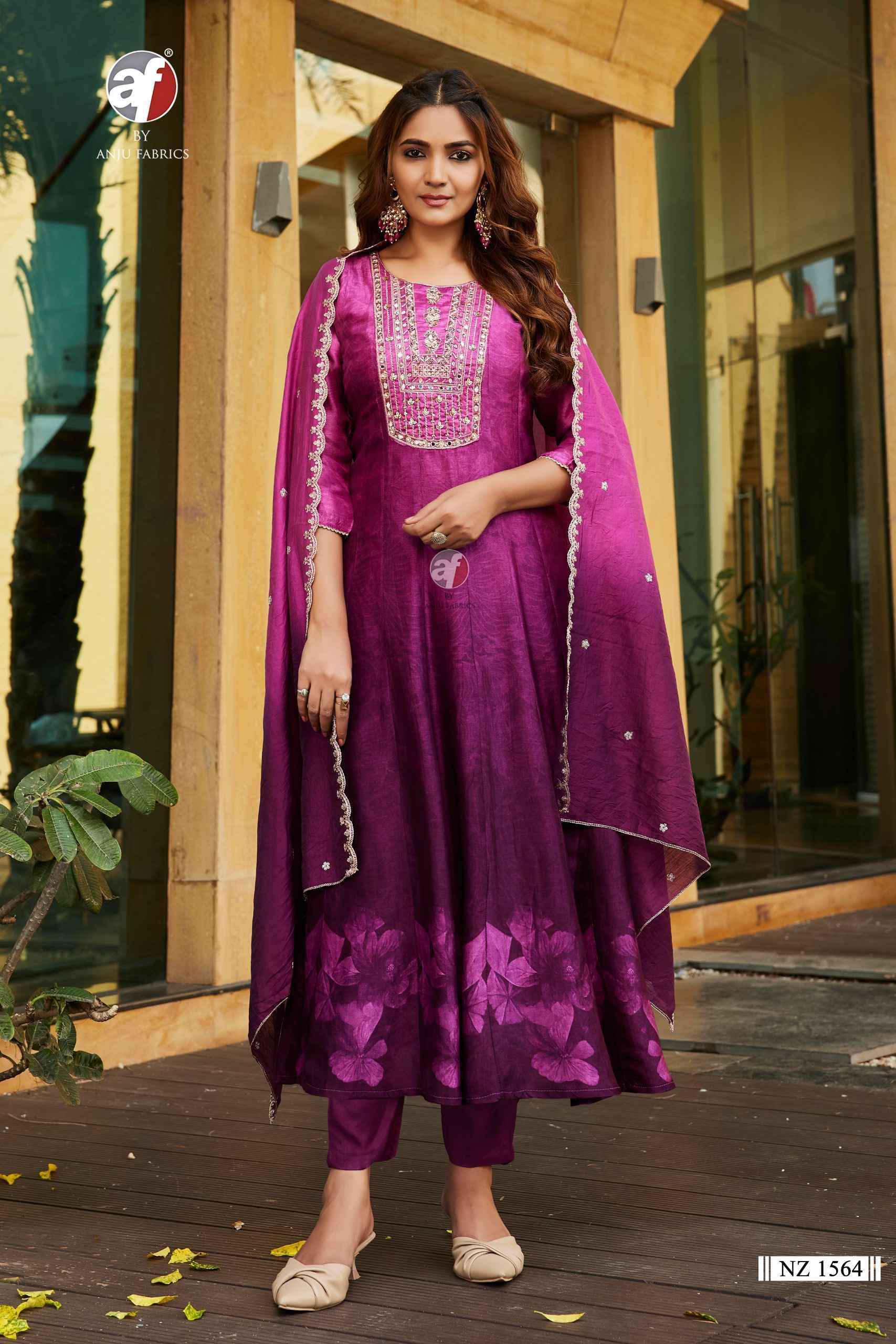 Af Nz 1564 Designer Silk Anarkali Readymade Suit Wholesale Price ( 4 Pcs Catalog )