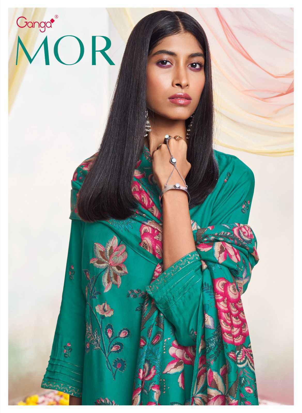 Ganga Mor Bemberg Silk Pashmina Dress Material wholesale price ( 6 pcs catalog )