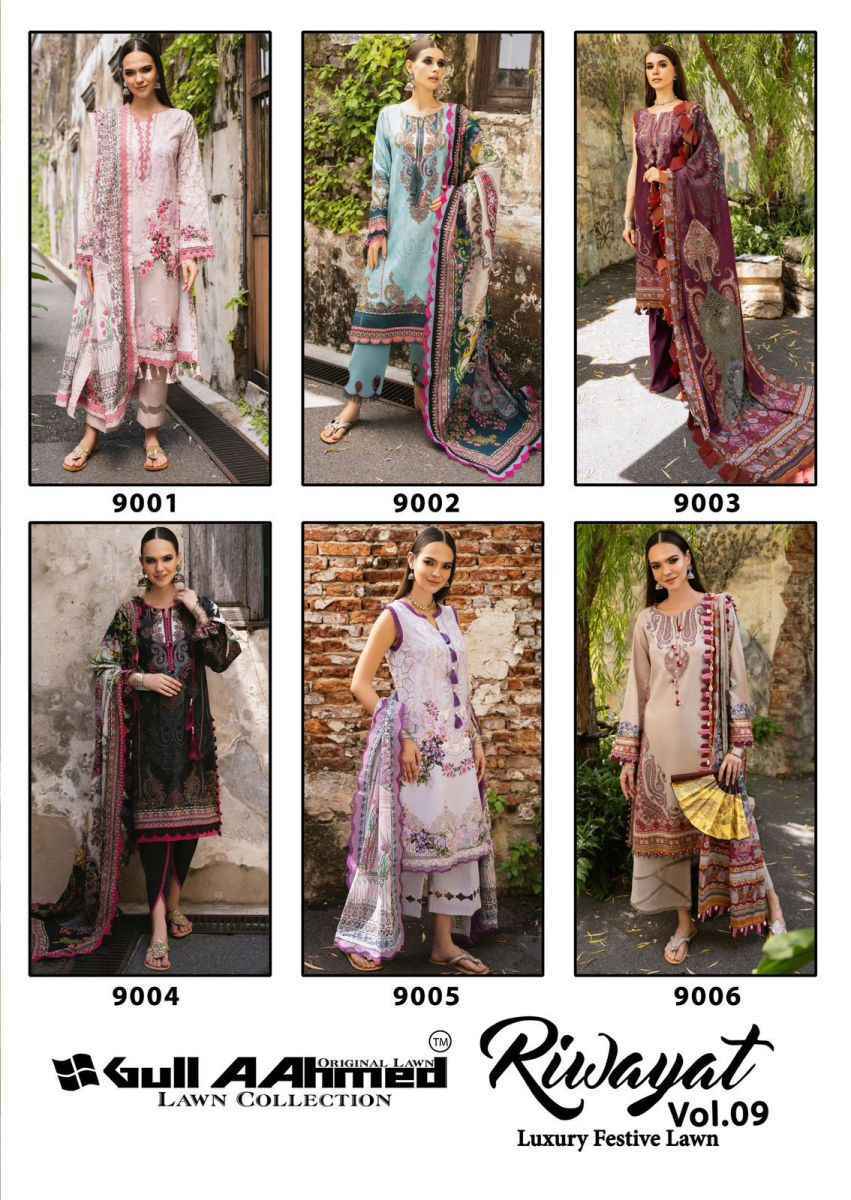 Gull Aahmed Riwayat Vol 9 Wholesale Lawn Cotton Dress Material ( 6 pcs Catalogue )