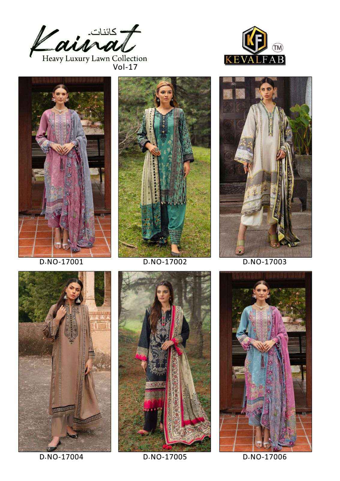 Keval Fab Kainat Vol-17 Wholesale Lawn Cotton Salwar Kameez ( 6 Pcs Catalogue )