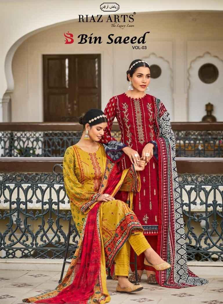 Riaz Arts Bin Saeed Vol 3 Wholesale Cotton Dress Material ( 8 pcs Catalogue )