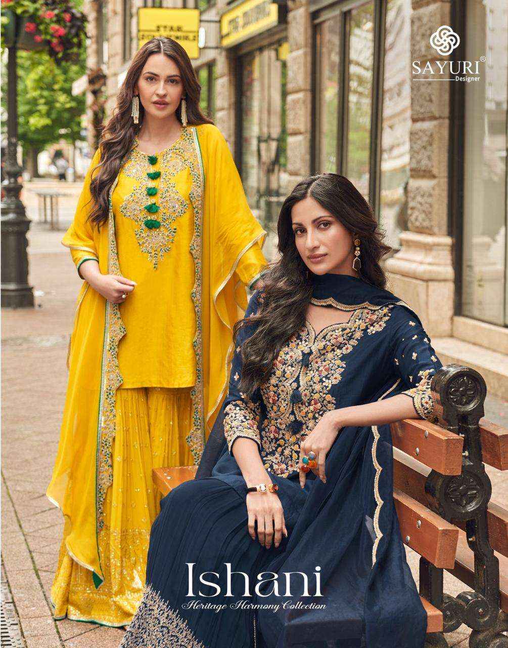 Sayuri Designer Ishani 5595 To 5597 Designer Partywear Gharara Suits ( 3 Pcs Catalogue )