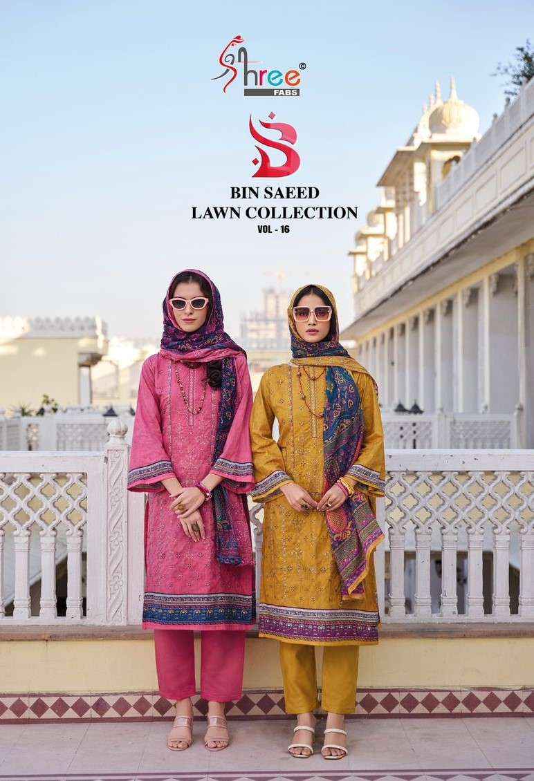 Shree Fabs Bin Saeed Lawn Collection Vol 16 Pure Cotton Pakistani Dress Material ( 6 Pcs Catalogue )