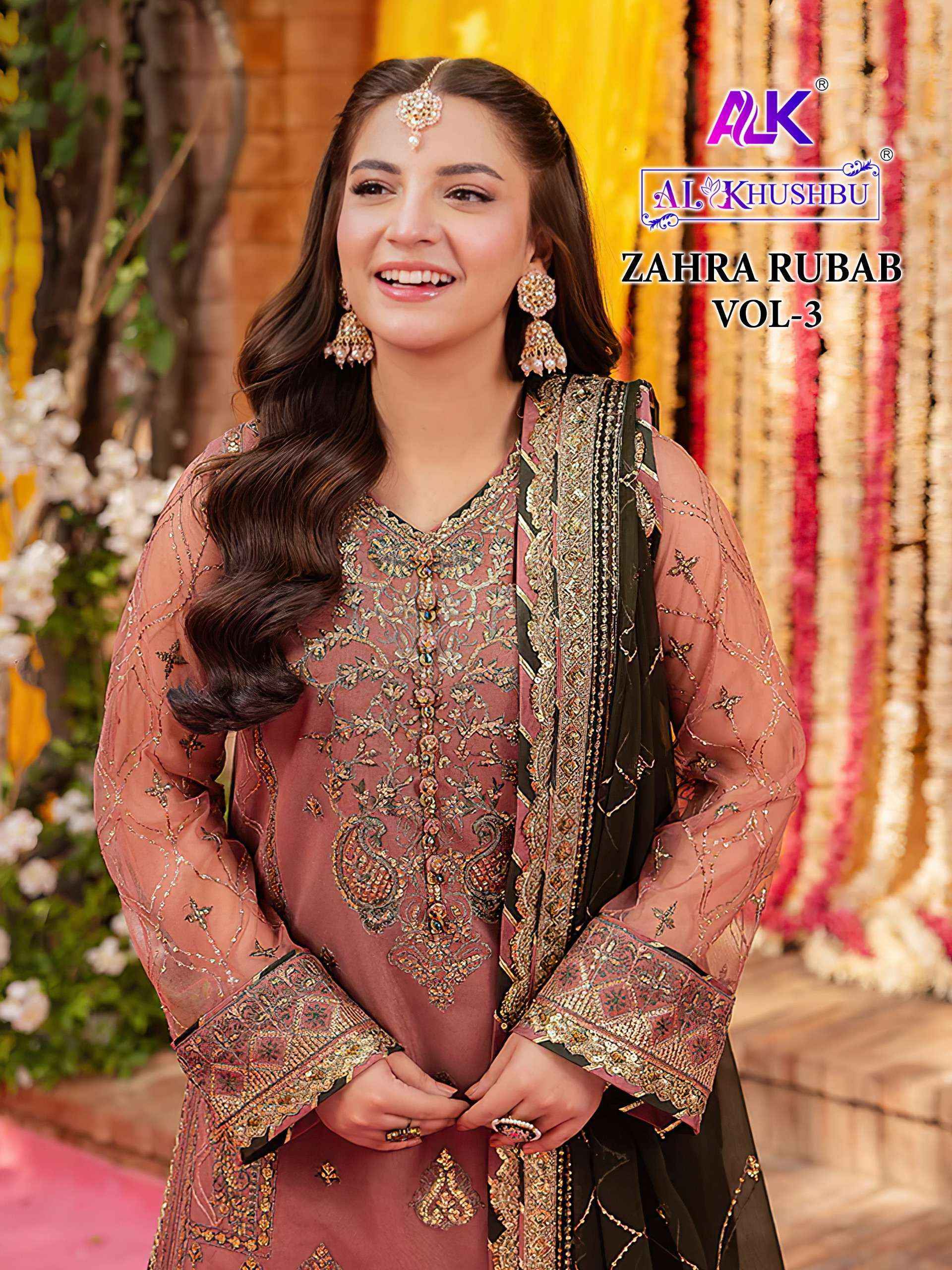 Al Khushbu Zahra Rubab Vol 3 Georgette Dress Material Wholesale Price ( 3 Pcs Catalog )