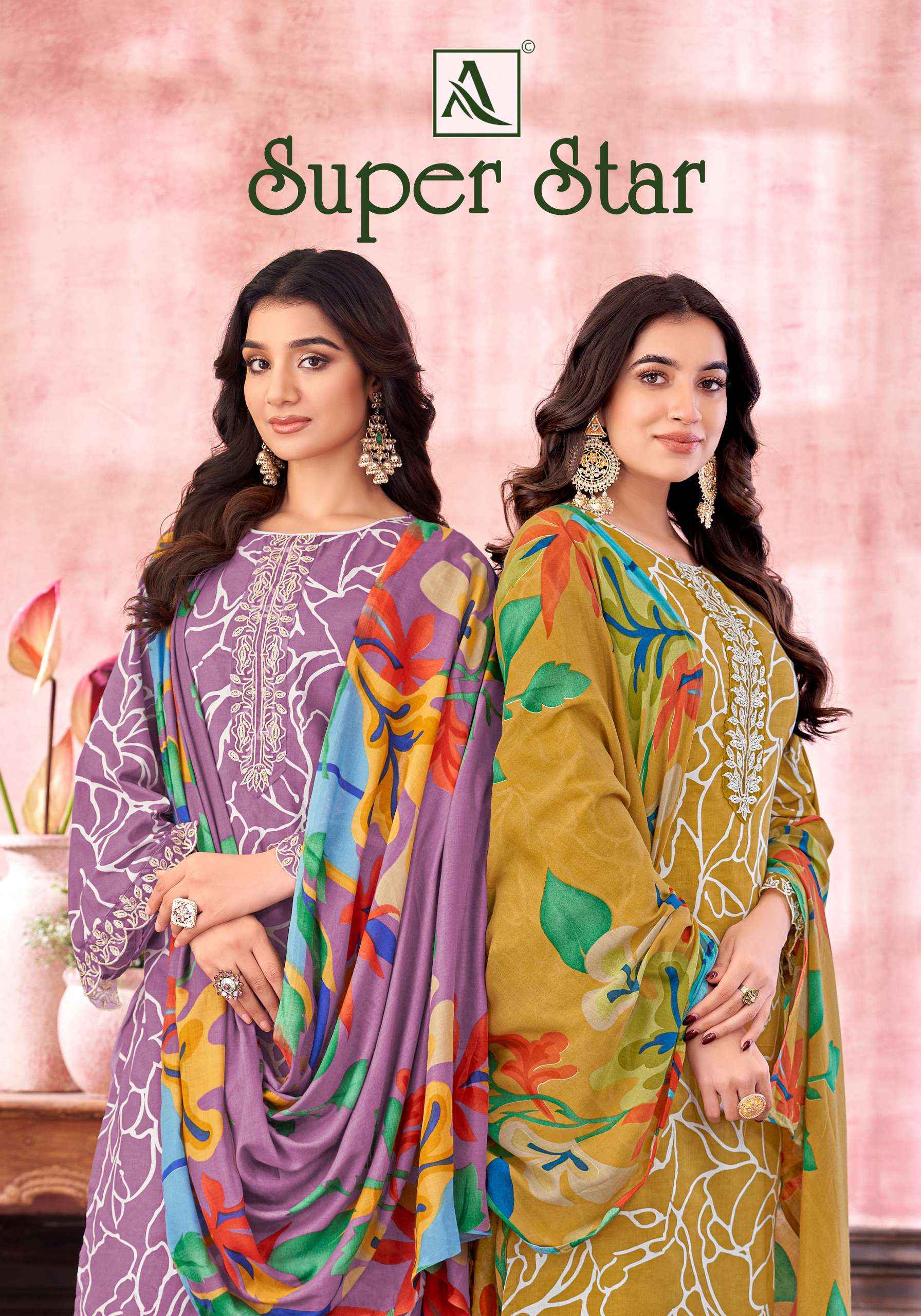 ALOK SUITS SUPER STAR COTTON PRINT WITH FANCY EMBROIDERY SUIT DRESS MATERIAL WHOLESALE PRICE ( 6 PCS CATALOG )