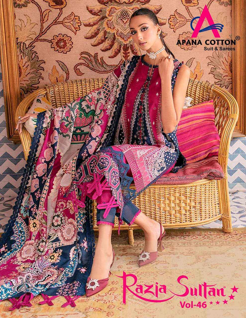 APANA COTTON RAZIA SULTAN VOL 46 WHOLESALE COTTON DRESS MATERIAL ( 10 PCS CATALOG )