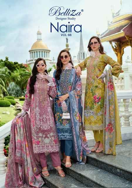 Belliza Designer Naira Vol 88 Wholesale Cotton Dress Material Online Shopping ( 8 pcs Cataloge )