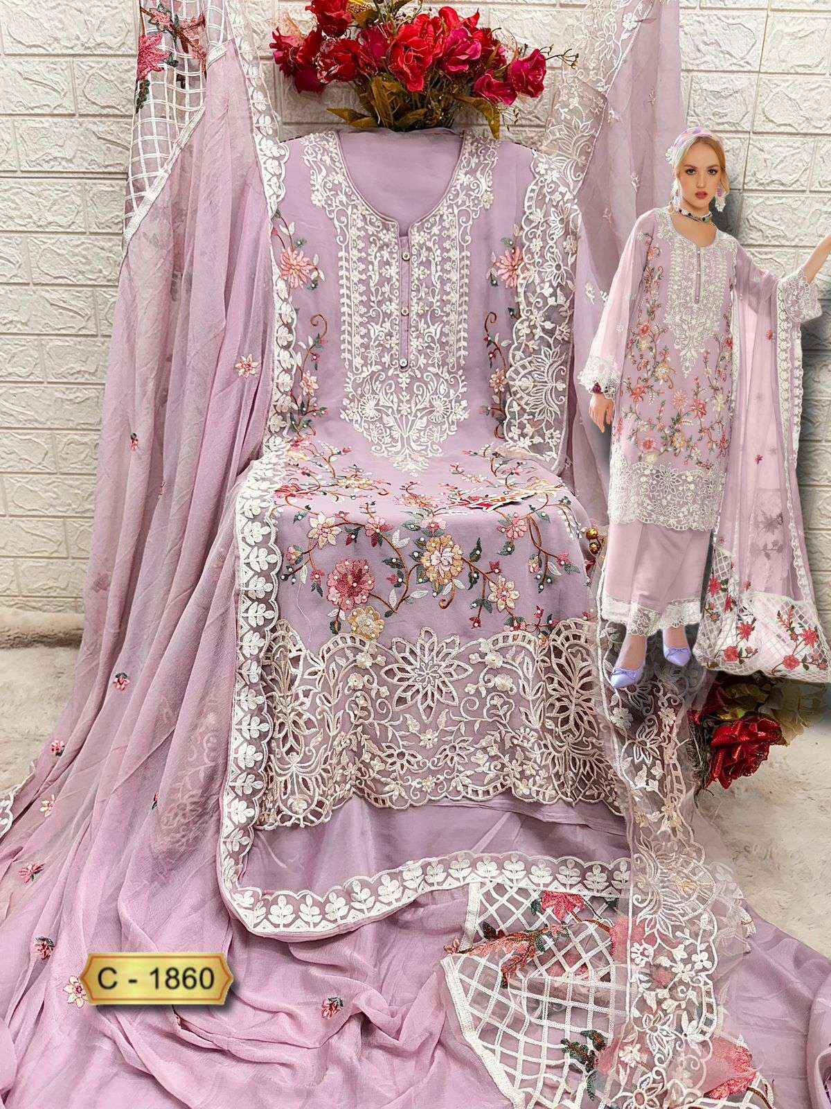 FEPIC ROSEMEEN C 1860 GEORGETTE EMBROIDERED PAKISTANI DRESS MATERIAL WHOLESALE PRICE ( 3 PCS CATALOG )