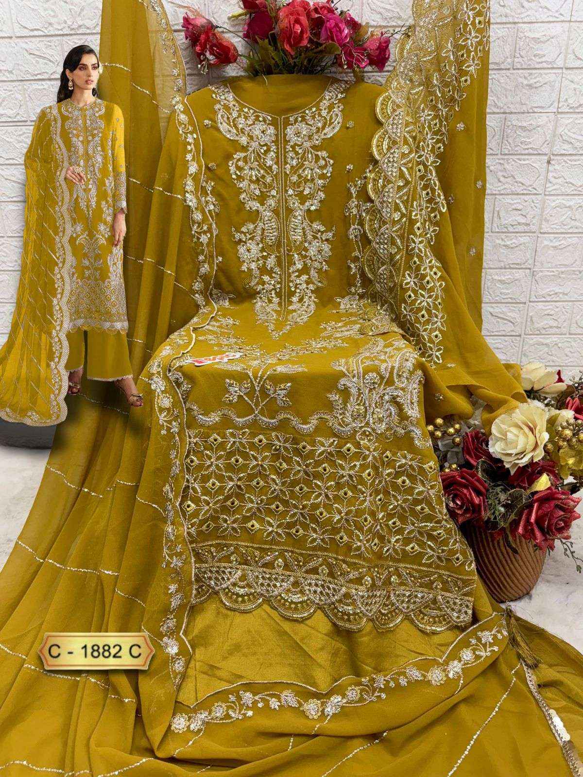 FEPIC ROSEMEEN C 1882 GEORGETTE EMBROIDERED PAKISTANI SUIT DRESS MATERIAL WHOLESALE PRICE ( 3 PCS CATALOG )