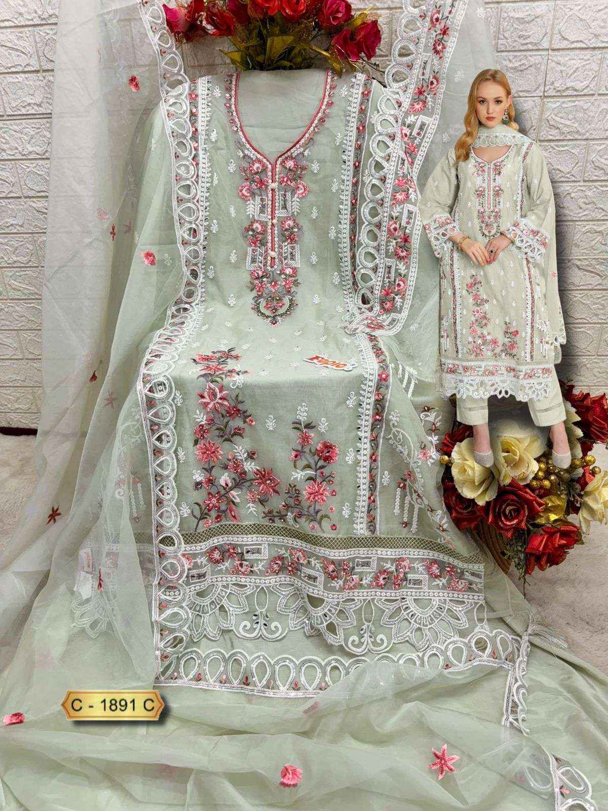 FEPIC ROSEMEEN C 1891 ORGANZA EMBROIDERED PAKISTANI DRESS MATERIAL WHOLESALE PRICE ( 3 PCS CATALOG )