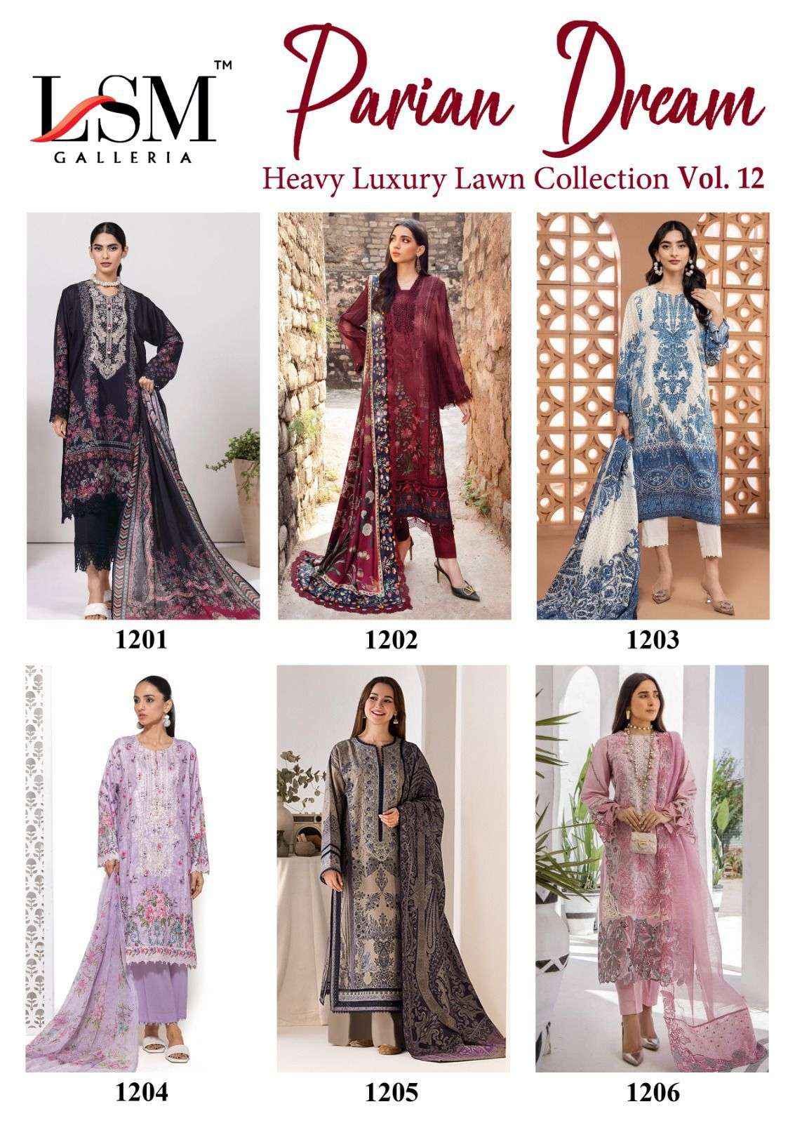 LSM GALLERIA PARIAN DREAM VOL 12 LAWN COTTON PAKISTANI SUITS ( 6 PCS CATALOG )