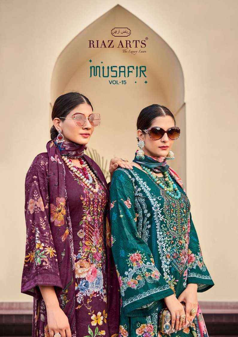 Riaz Arts Musafir Vol 15 Suits Wholesale Lawn Cotton Dress Material ( 8 pcs Catalogue )