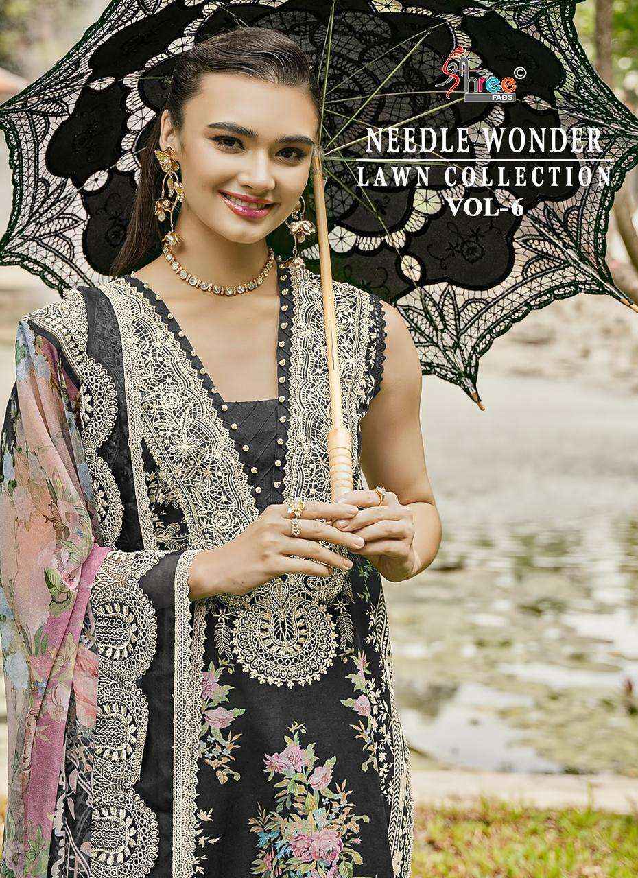 Shree Fabs Needle Wonder Lawn Collection Vol 6 Pakistani Pure Cotton Suit Dress Material Wholesale Price ( 6 Pcs Catalog )